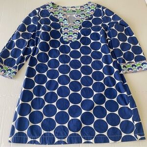 Boden Tunic Dress Blue and White polka dots s8  🚨small hole underarm